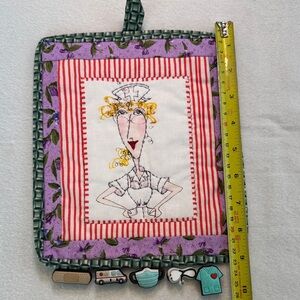 Nurse Embroidered Pot Holder with crocs nurse pens